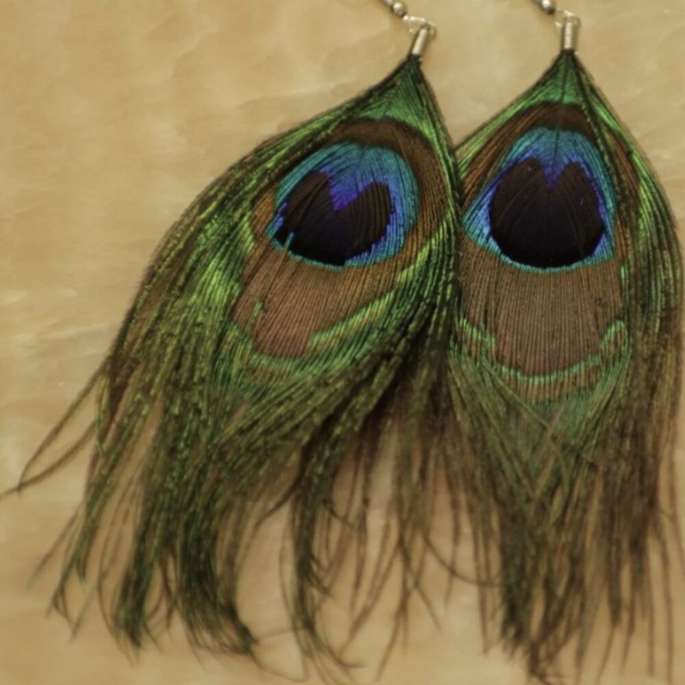 Peacock feather dangle earrings